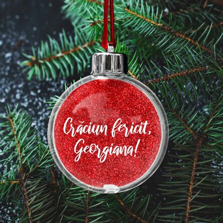 Glob transparent personalizat față-verso cu o poză și text - Crăciun fericit!