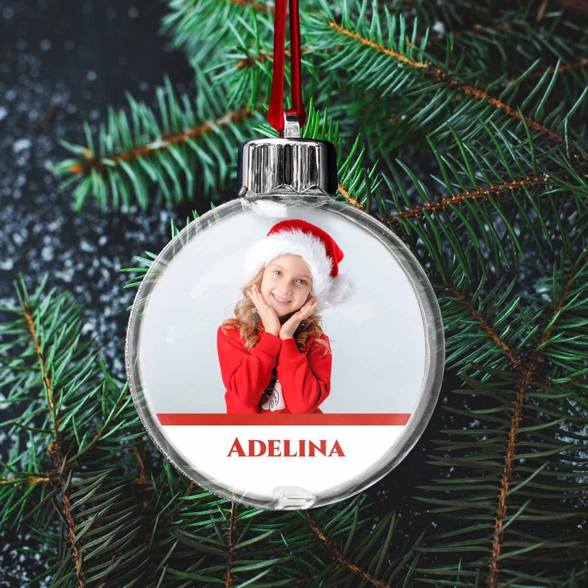 Glob transparent personalizat față-verso cu o poză și text - Crăciun