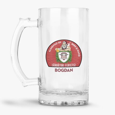 Halbă de bere FC Rapid personalizată cu text - Ediție de Crăciun
