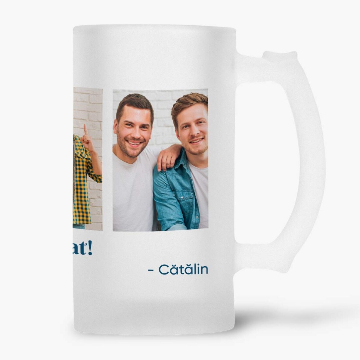 Halbă de bere personalizată cu 4 poze și text