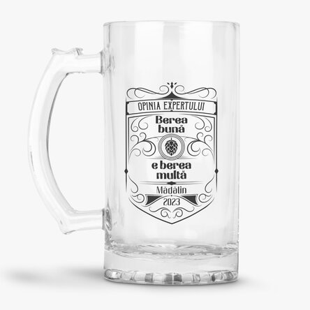 Halbă de bere personalizată cu text - Opinia expertului
