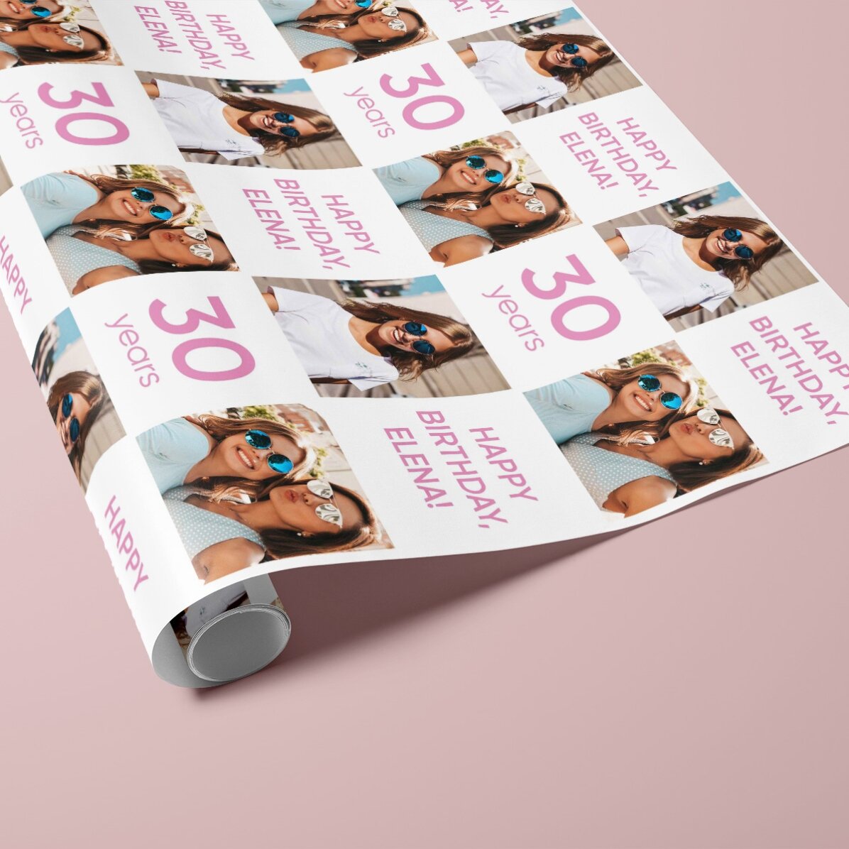 Hârtie de împachetat cadouri personalizată cu 2 poze și mesaj - La mulți ani!