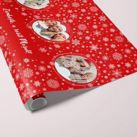 Hârtie de împachetat cadouri personalizată cu 3 poze și text - Fulgi 