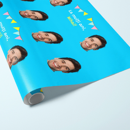 Hârtie de împachetat cadouri personalizată cu o poză și mesaj