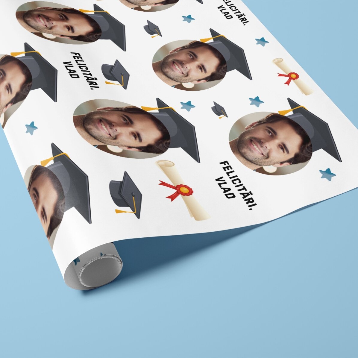 Hârtie de împachetat cadouri personalizată poză și text - Absolvire