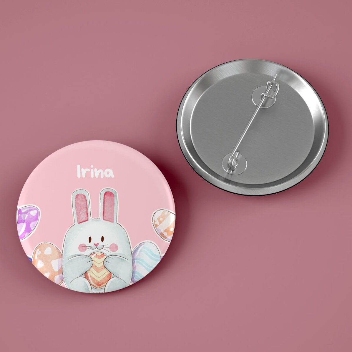 Insignă personalizată cu mesaj de Paște - Iepuraș