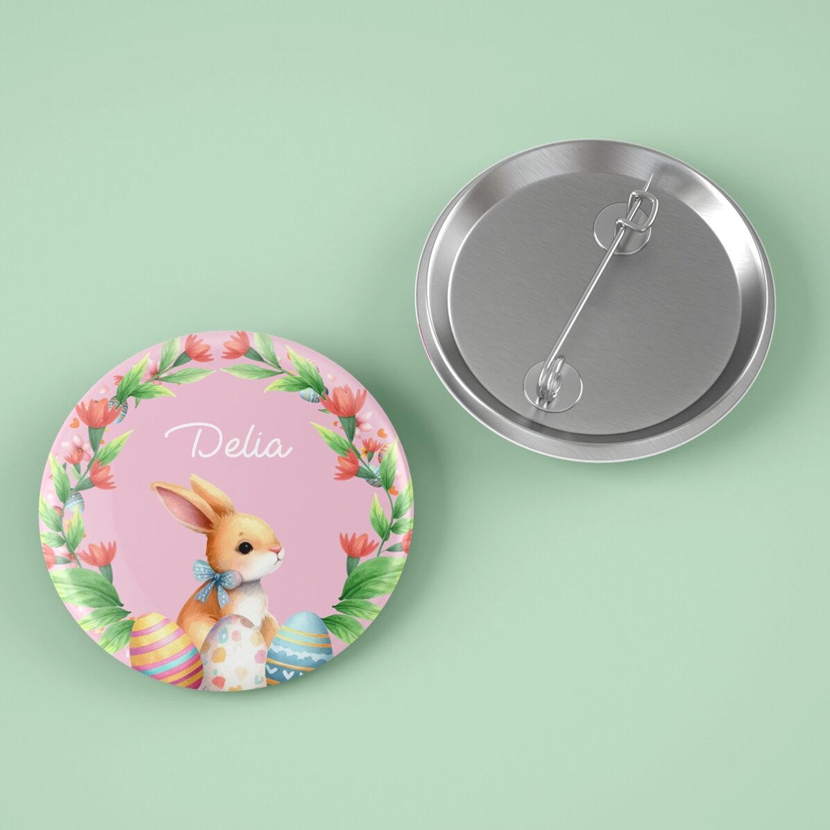 Insignă personalizată cu nume de Paște - Bunny