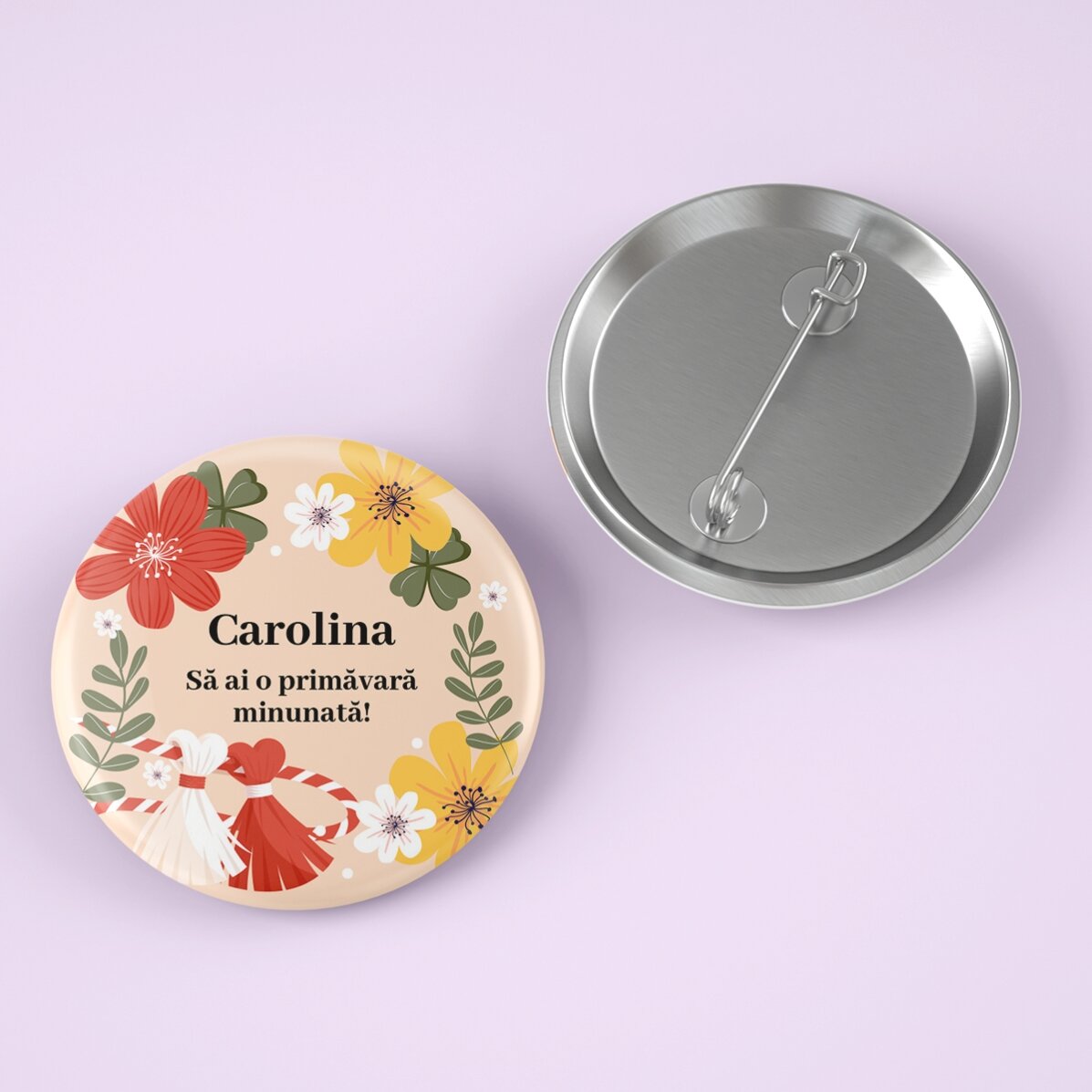 Insignă personalizată cu nume și text - Mărțișor