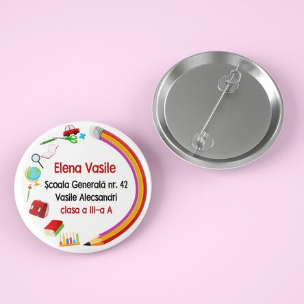 Insignă personalizată cu nume și text  - Școala