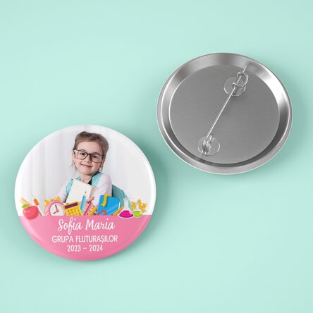 Insignă personalizată cu poză și text - Back to school