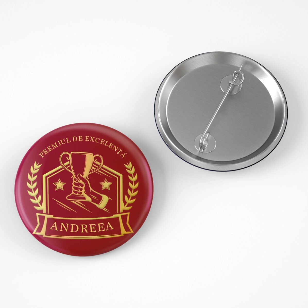 Insignă personalizată cu text pentru campioni