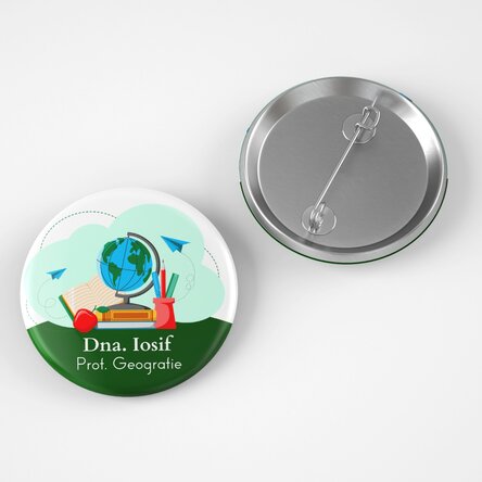Insignă personalizată cu text - Profesor de Geografie