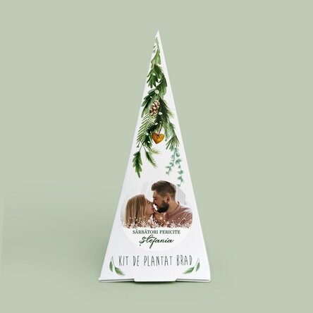 Kit de plantat brad personalizat cu o poză și mesaj - Fulgi de nea