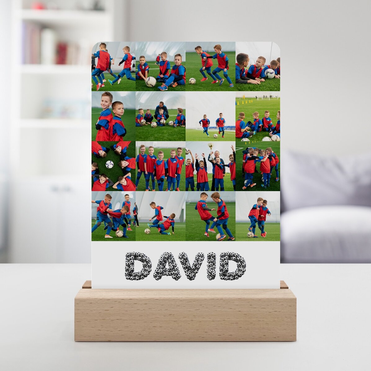 Lampă veghe LED personalizată cu 16 poze și nume - Fotbal 