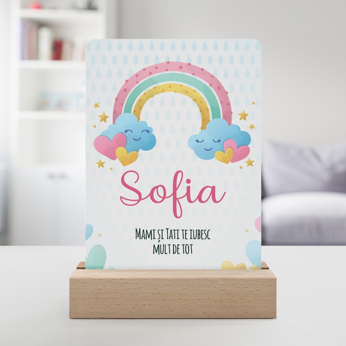 Lampă veghe LED personalizată cu nume și mesaj - Curcubeu