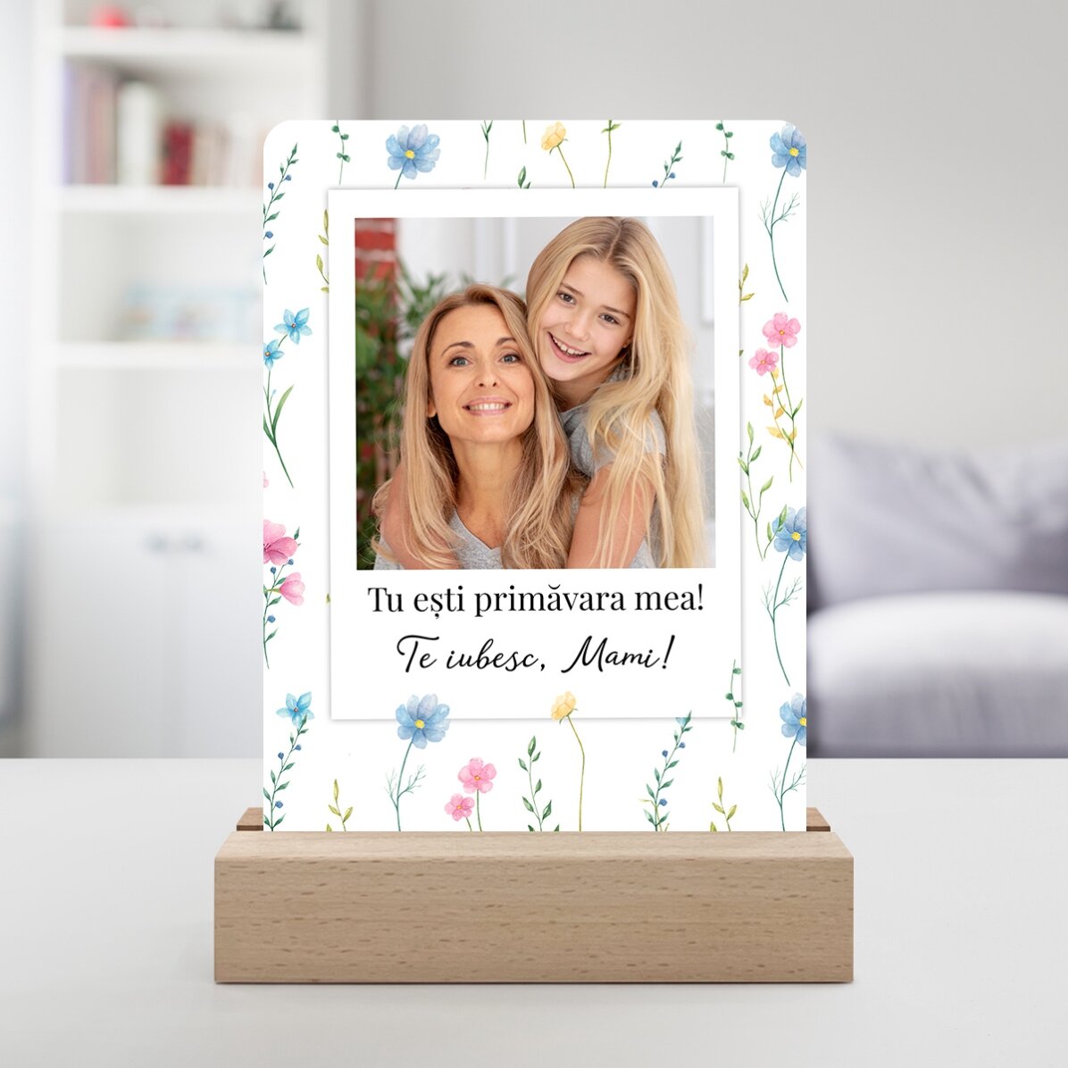 Lampă veghe LED personalizată cu o poză și mesaj - Floral