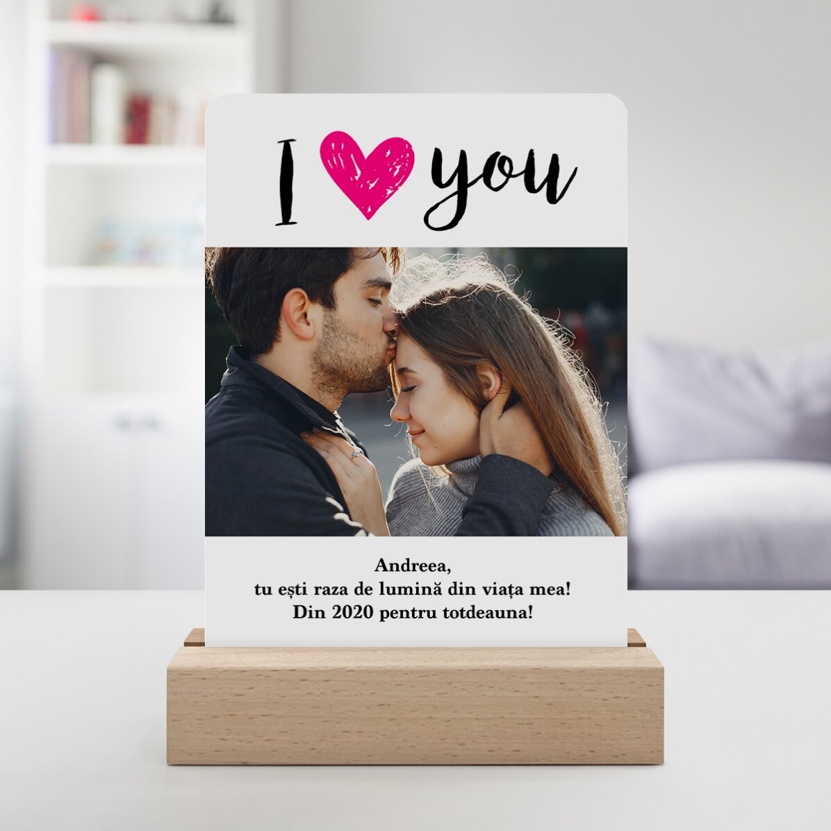 Lampă veghe LED personalizată cu o poză și mesaj - I love you