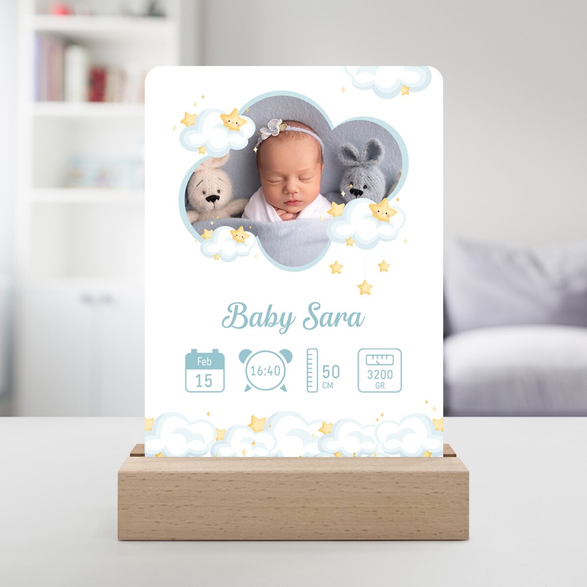 Lampă veghe LED personalizată cu poză și text - Baby