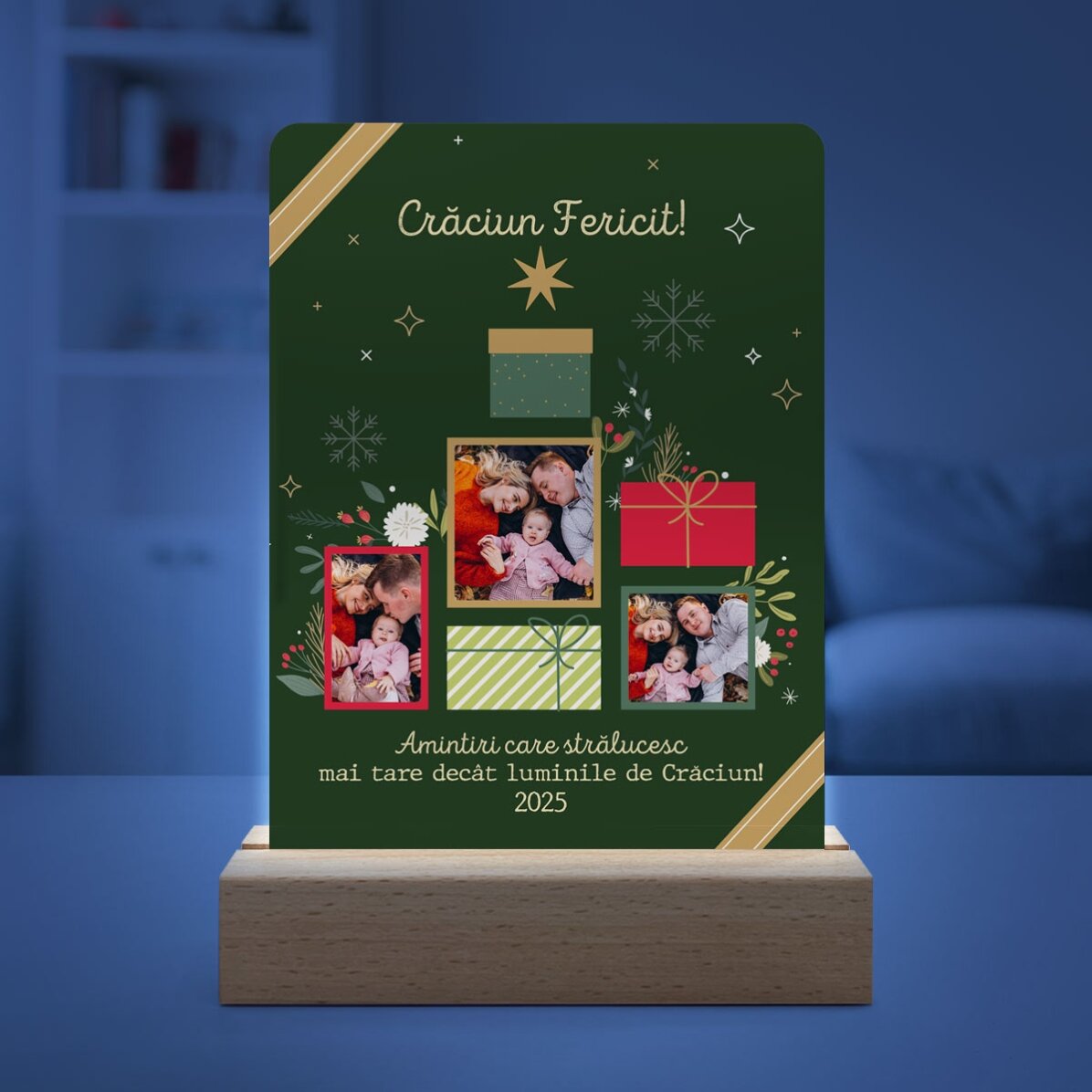 Lampă veghe LED personalizată cu poze și mesaj - Aminitri de Crăciun