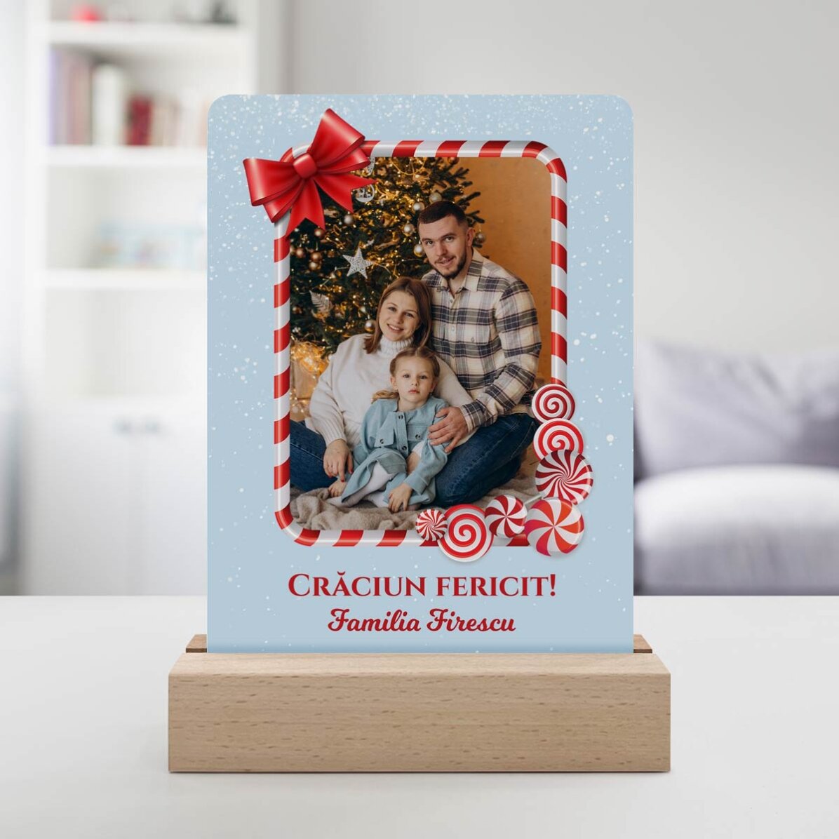 Lampă veghe LED personalizată cu o poză și mesaj - Crăciun fericit! 