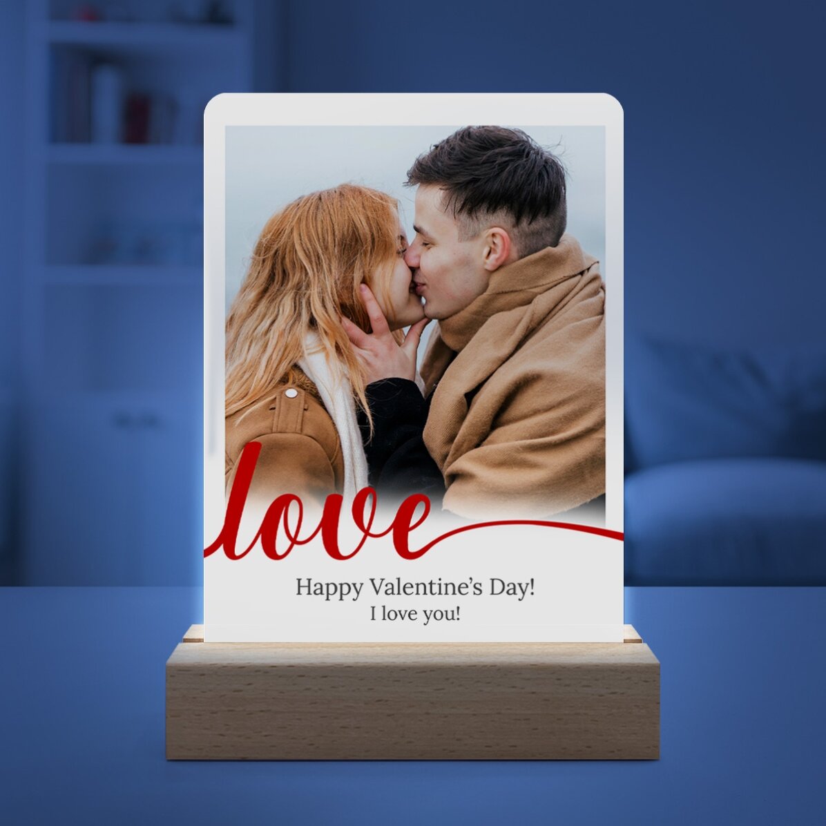 Lampă veghe LED personalizată cu o poză și mesaj - Love