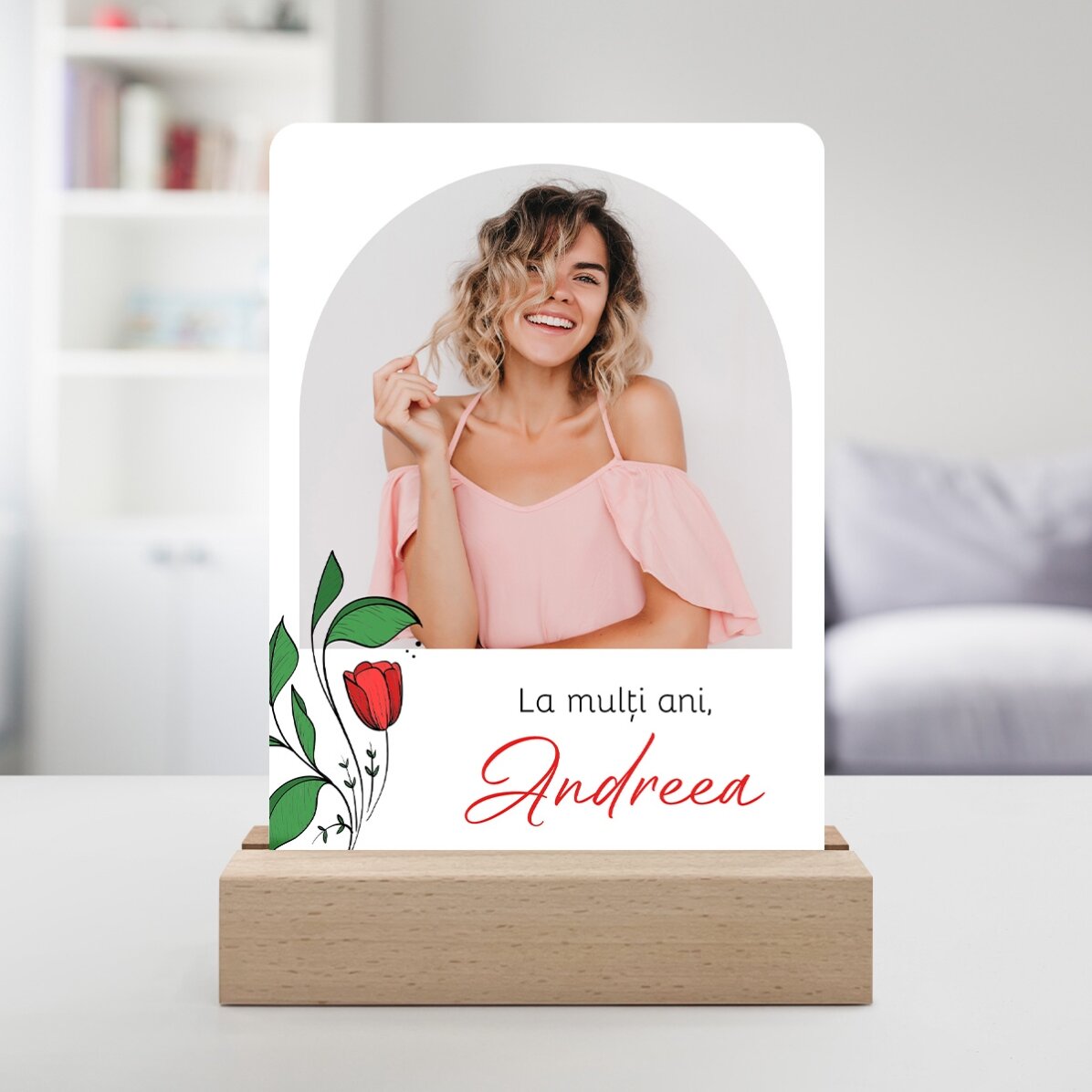 Lampă veghe LED personalizată cu o poză și text - Amintire dragă