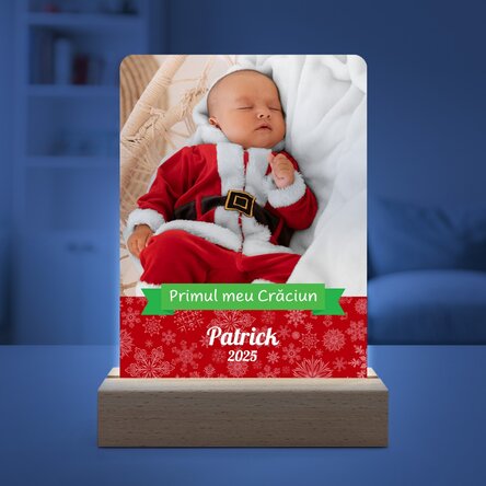 Lampă veghe LED personalizată cu o poză și text - Primul meu Crăciun