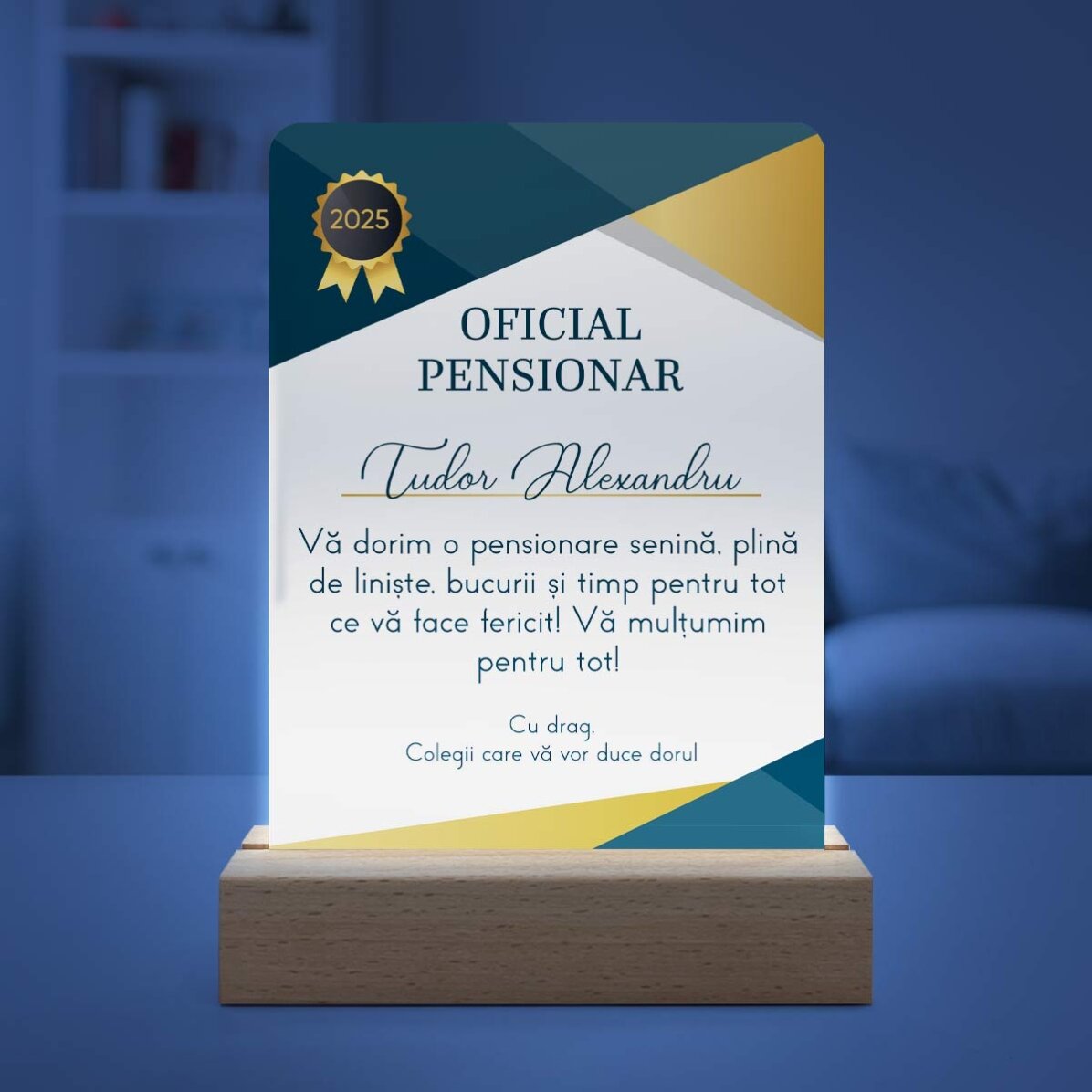 Lampă veghe LED personalizată cu text - Oficial Pensionat