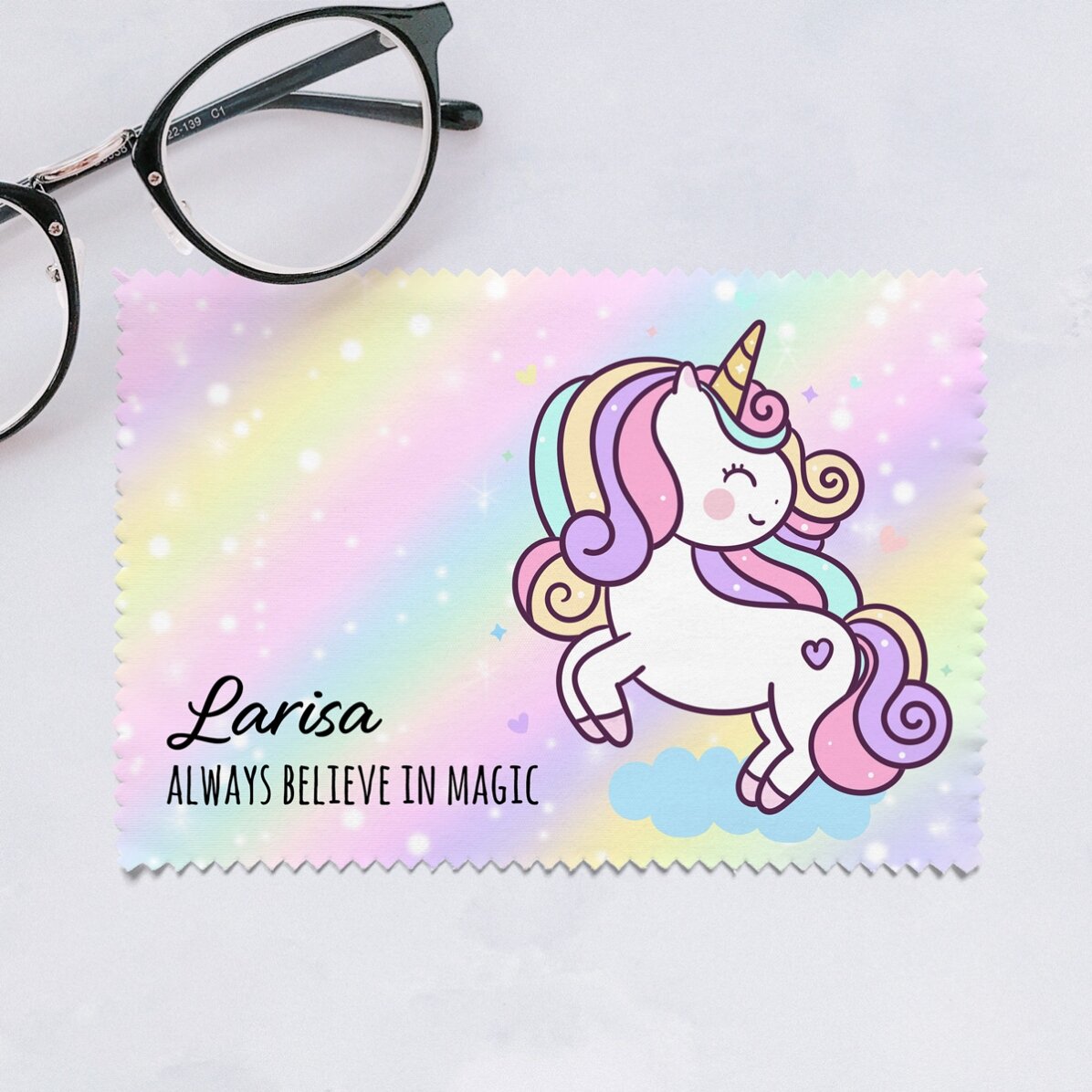 Lavetă pentru curățare ecrane, ochelari, personalizată cu mesaj - Unicorn