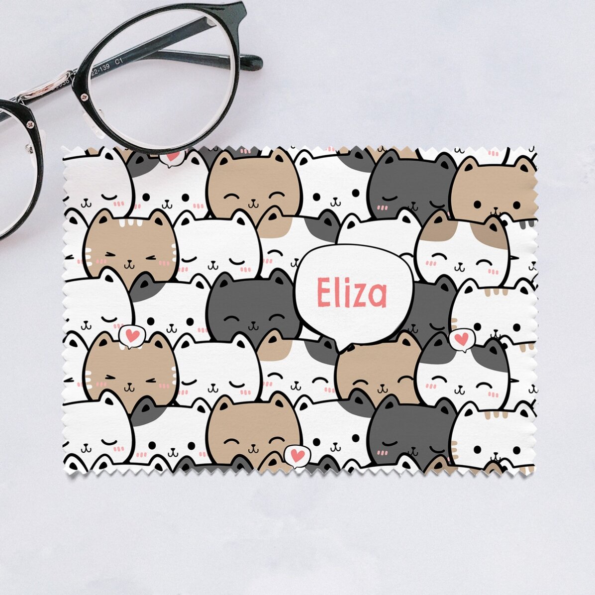 Lavetă pentru curățare ecrane, ochelari, personalizată cu nume - Cute cats