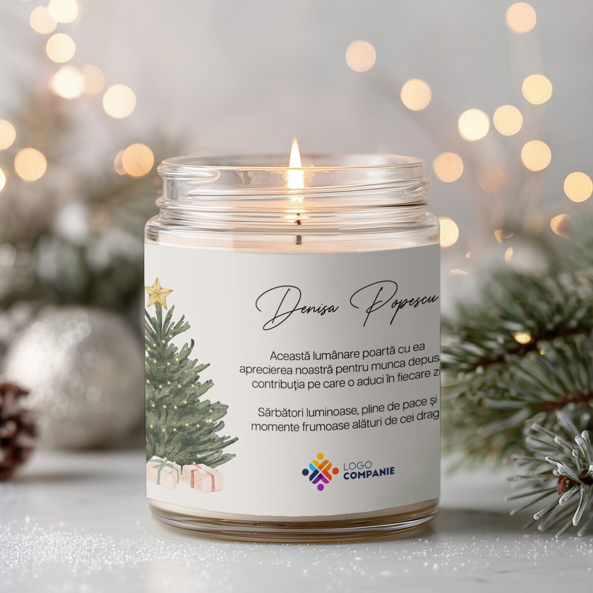 Lumânare mare parfumată personalizată cu logo și mesaj - Christmas