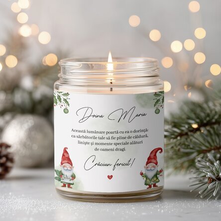 Lumânare mare parfumată personalizată cu text - Spiriduși