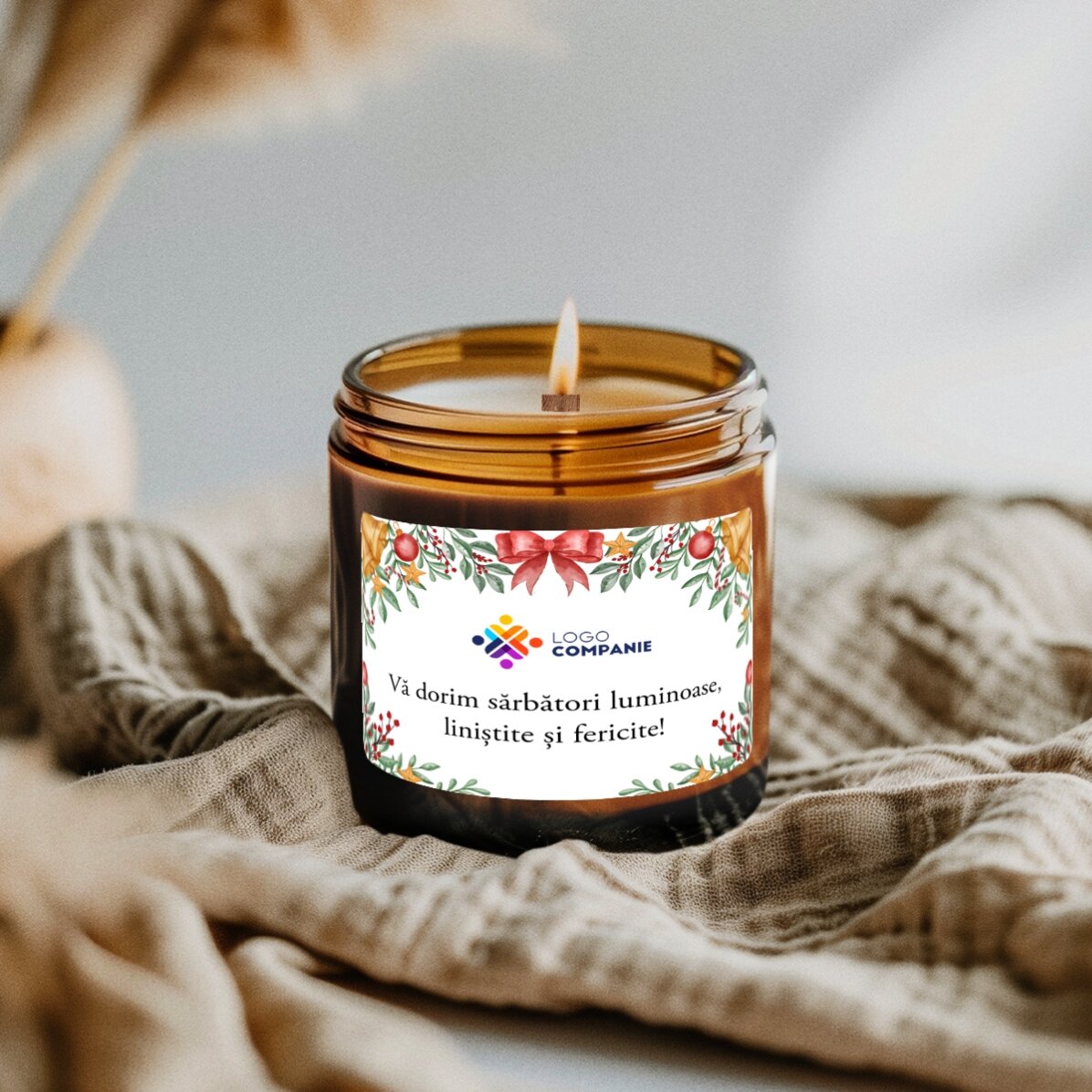 Lumânare mică parfumată personalizată cu logo și text