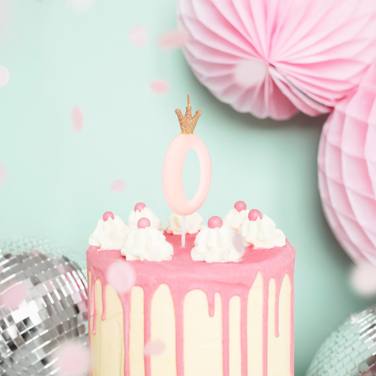 Lumânări pentru tort - Cifra roz cu coroniță 9.5cm