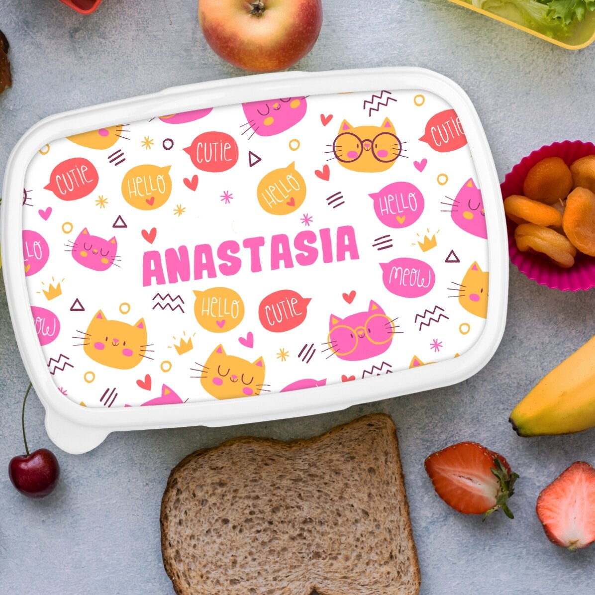 Lunch box, caserolă personalizat cu nume - Hello cuties