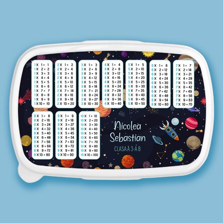 Lunch box, caserolă personalizat cu nume și tabla înmulțirii - Planete