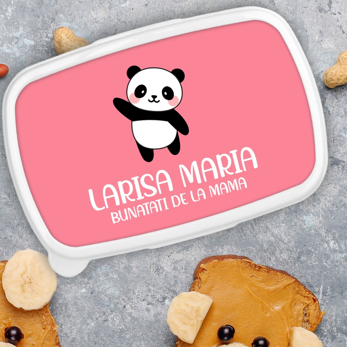 Lunch box, caserolă personalizat cu text și fundal colorat - Panda