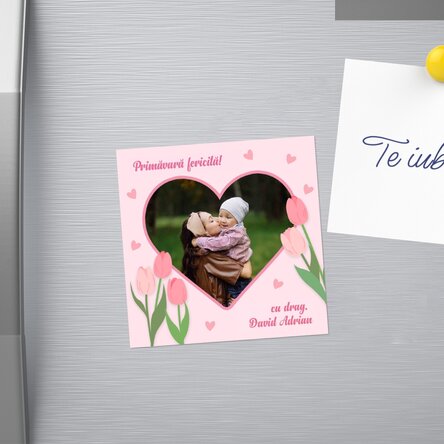Magnet 10x10 personalizat cu o poză și text - Primăvară fericită