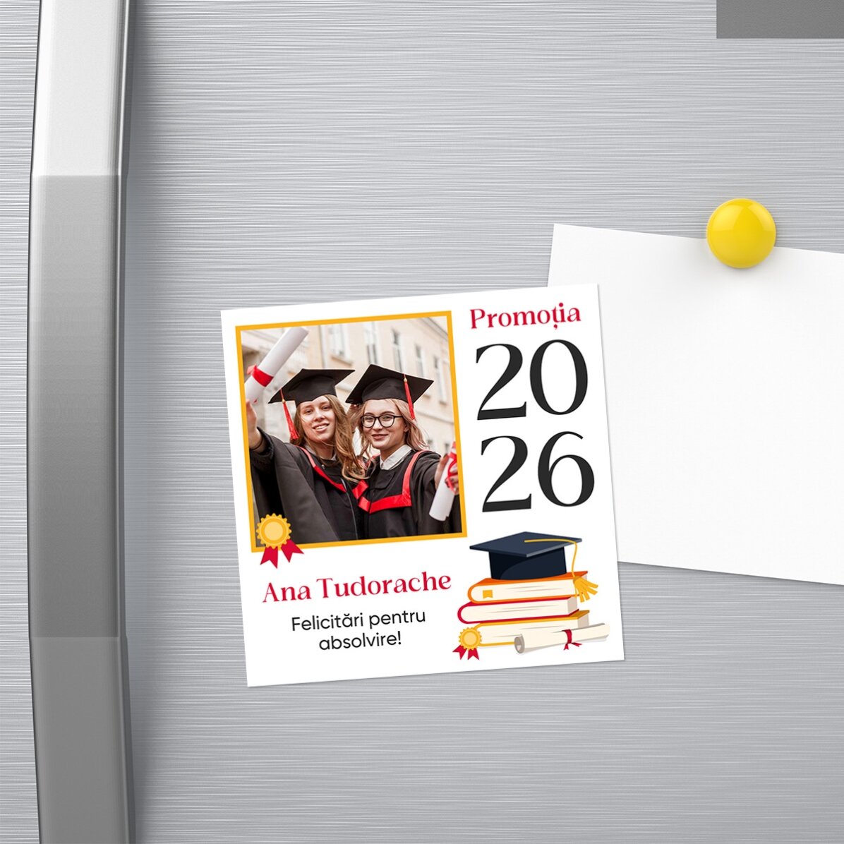 Magnet 10x10 personalizat cu poză și mesaj - Absolvire