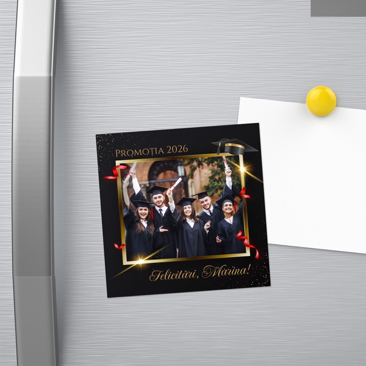 Magnet 10x10 personalizat cu poză și text - Absolvire