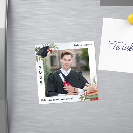 Magnet 10x10 personalizat cu poză și text - Felicitări pentru absolvire