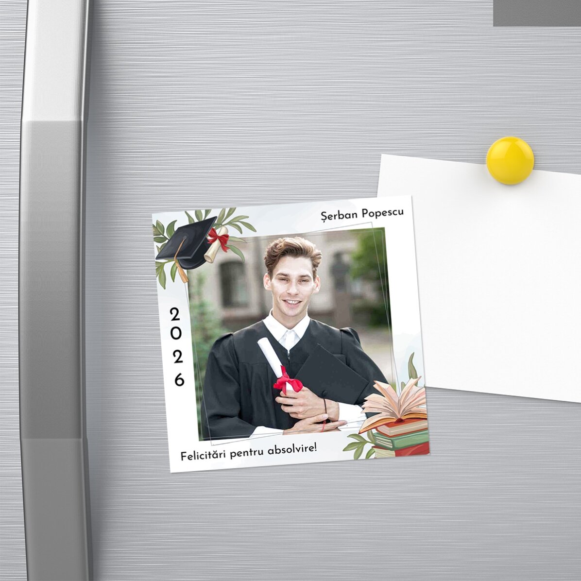Magnet 10x10 personalizat cu poză și text - Felicitări pentru absolvire