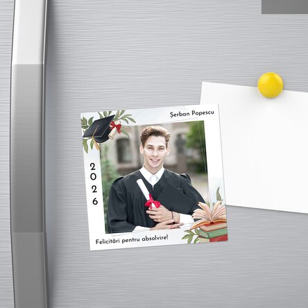 Magnet 10x10 personalizat cu poză și text - Felicitări pentru absolvire