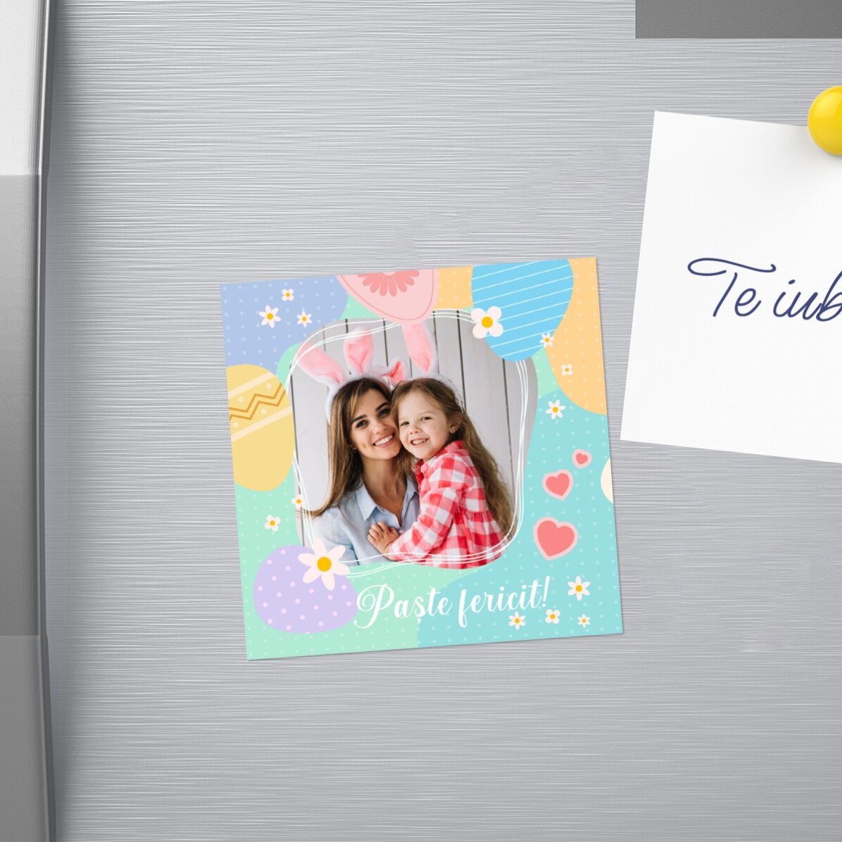 Magnet 10x10 personalizat cu poză și text - Paște fericit 