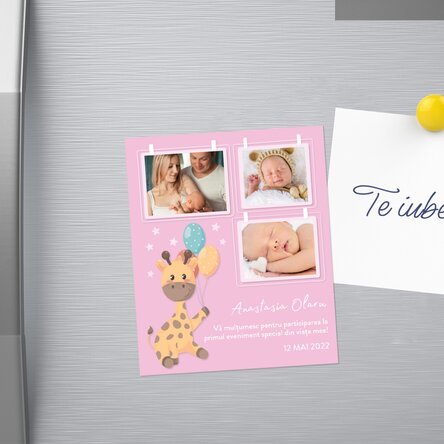 Magnet 10x12 cm personalizat cu 3 poze și text - Baby