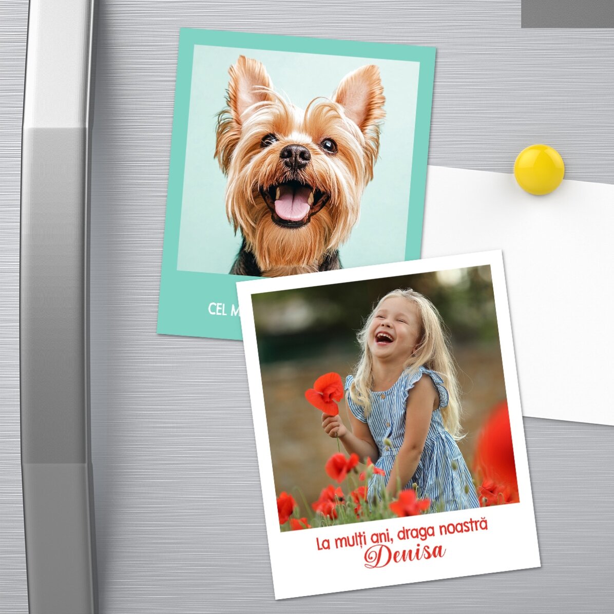 Magnet 10x12 cm personalizat cu o poză și text - format polaroid