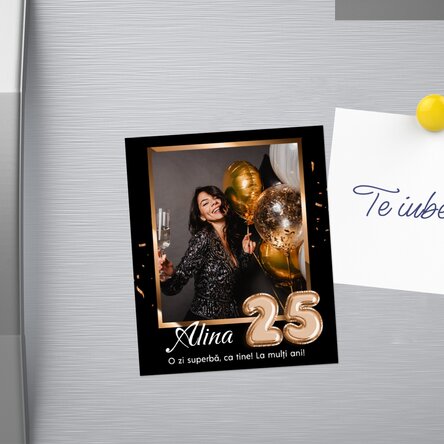 Magnet 10x12 cm personalizat cu o poze și număr - La mulți ani!