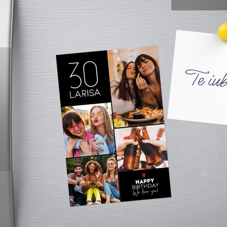 Magnet 10x15 cm personalizat cu text și 4 poze - Happy birthday