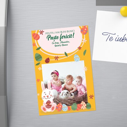 Magnet 10x15 cm personalizat cu text și poză - Paște fericit