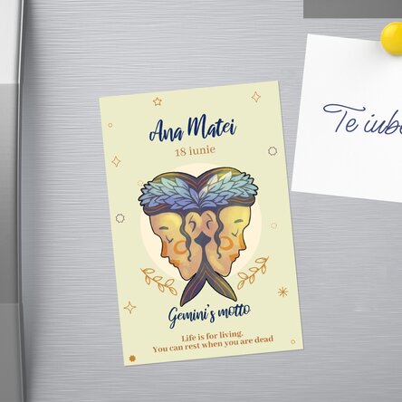 Magnet 10x15 cm personalizat cu text - Zodia Gemeni